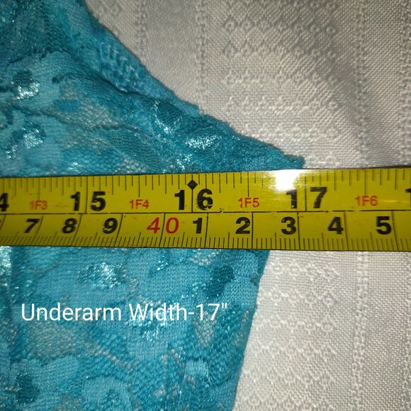 Vintage Y2K Turquoise Lace Tank Top Size 1X Camisole Stretchy Unlined Feminine - Picture 11 of 11